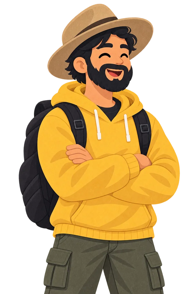 Viajero con barba y sombrero